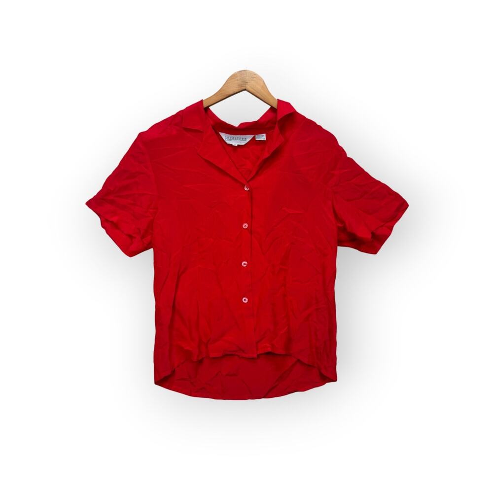 Nordstrom Shirt 100% Silk Women's Red Button Up Short Sleeve Casual Blouse 12